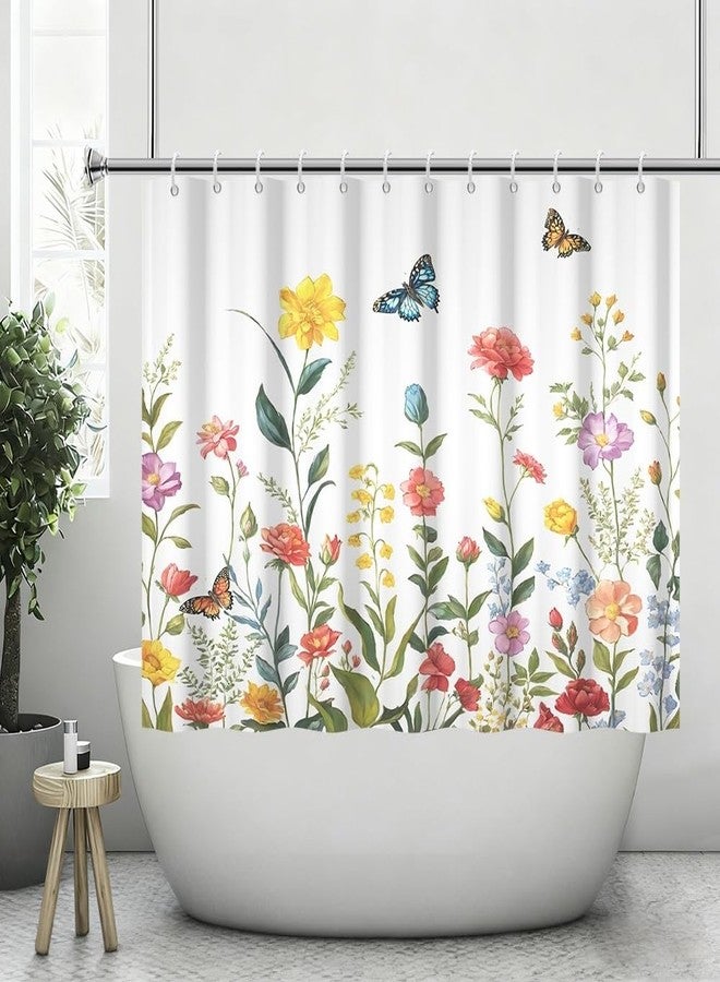 Leyiyi Waterproof Shower Window Curtain for Privacy, Colorful Wildflower Small Short Shower Curtain with Hooks, Garden Flower Grass Butterfly Mini Bathroom Window Curtain 40x36 Inch - Image 3