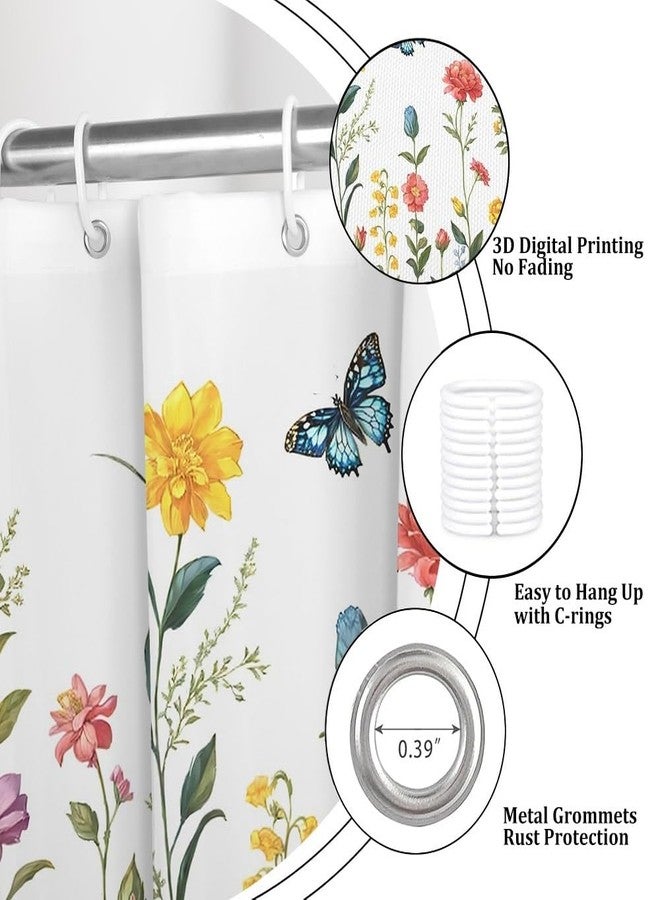 Leyiyi Waterproof Shower Window Curtain for Privacy, Colorful Wildflower Small Short Shower Curtain with Hooks, Garden Flower Grass Butterfly Mini Bathroom Window Curtain 40x36 Inch - Image 5