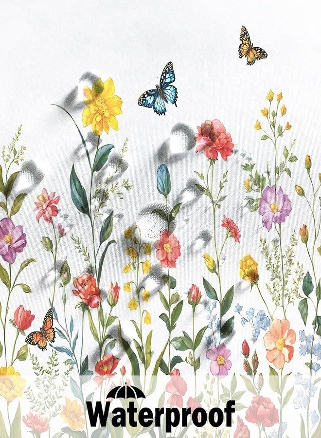 Leyiyi Waterproof Shower Window Curtain for Privacy, Colorful Wildflower Small Short Shower Curtain with Hooks, Garden Flower Grass Butterfly Mini Bathroom Window Curtain 40x36 Inch - Image 4