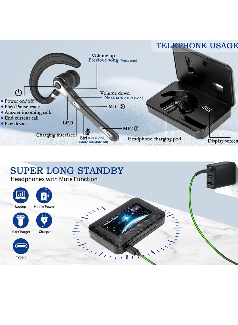 ASIV Bluetooth Headset Wireless, Wireless Headset With Microphone, With charging box charging, Single Ear Bluetooth 5.3 Headset With Noise Cancelling For iPhone/Android, Bluetooth Headphones Perfect For Business, Office, Running, And Driving - Image 4