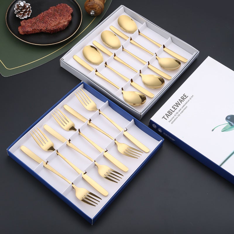 304 Stainless Steel Spoon Korean-Style Spoon And Fork Six-Piece Cutlery Set Paper Box Gift Set Simple Gift Box Daily Use - Image 2