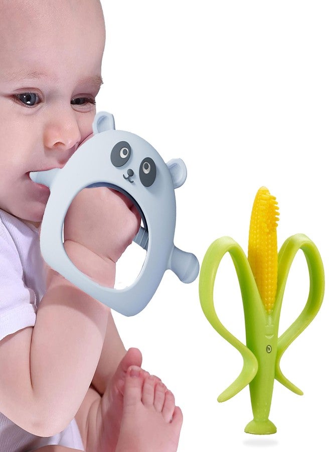 DaKos, Stylish Soother for New Born, teether and Soother for Baby, Baby Teething Mitten, BPA Free Chewing Mitten (Corn Shaped and Blue Panda Shaped Teether) - Image 1