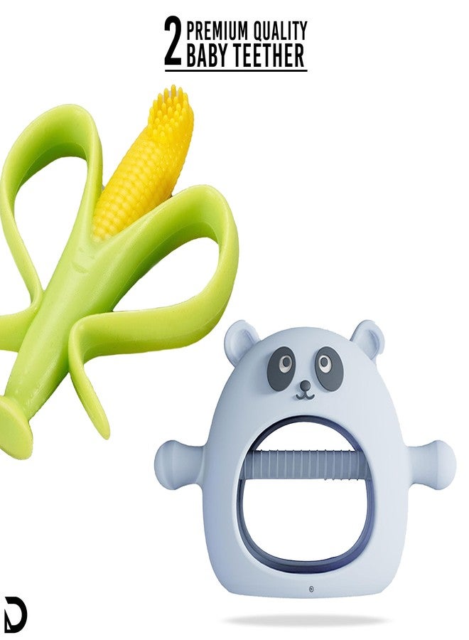DaKos, Stylish Soother for New Born, teether and Soother for Baby, Baby Teething Mitten, BPA Free Chewing Mitten (Corn Shaped and Blue Panda Shaped Teether) - Image 2