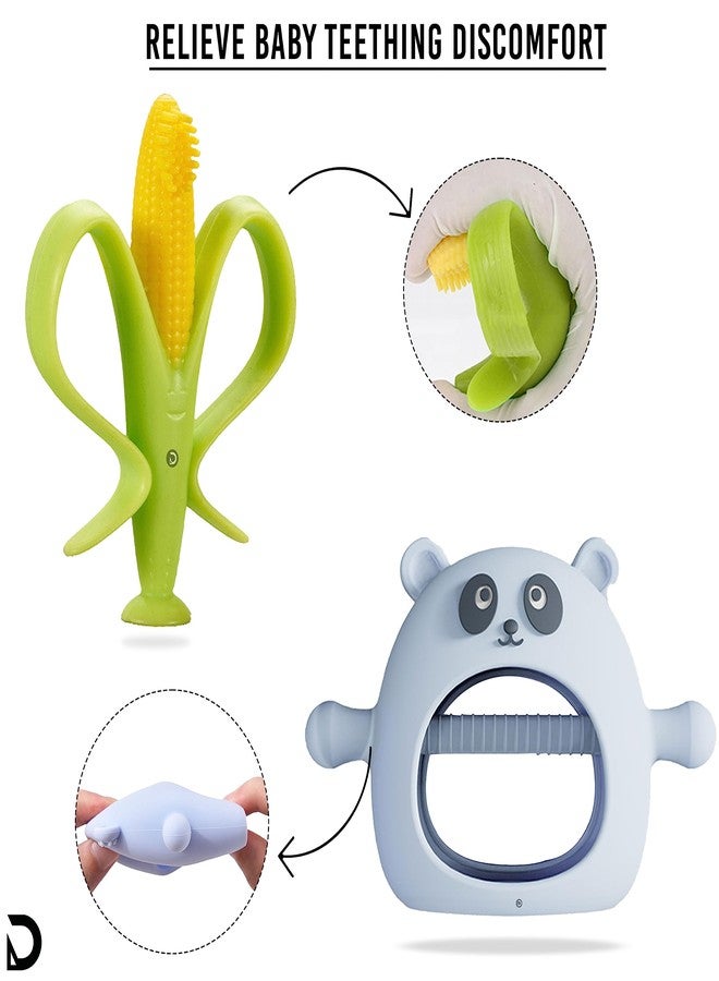 DaKos, Stylish Soother for New Born, teether and Soother for Baby, Baby Teething Mitten, BPA Free Chewing Mitten (Corn Shaped and Blue Panda Shaped Teether) - Image 3