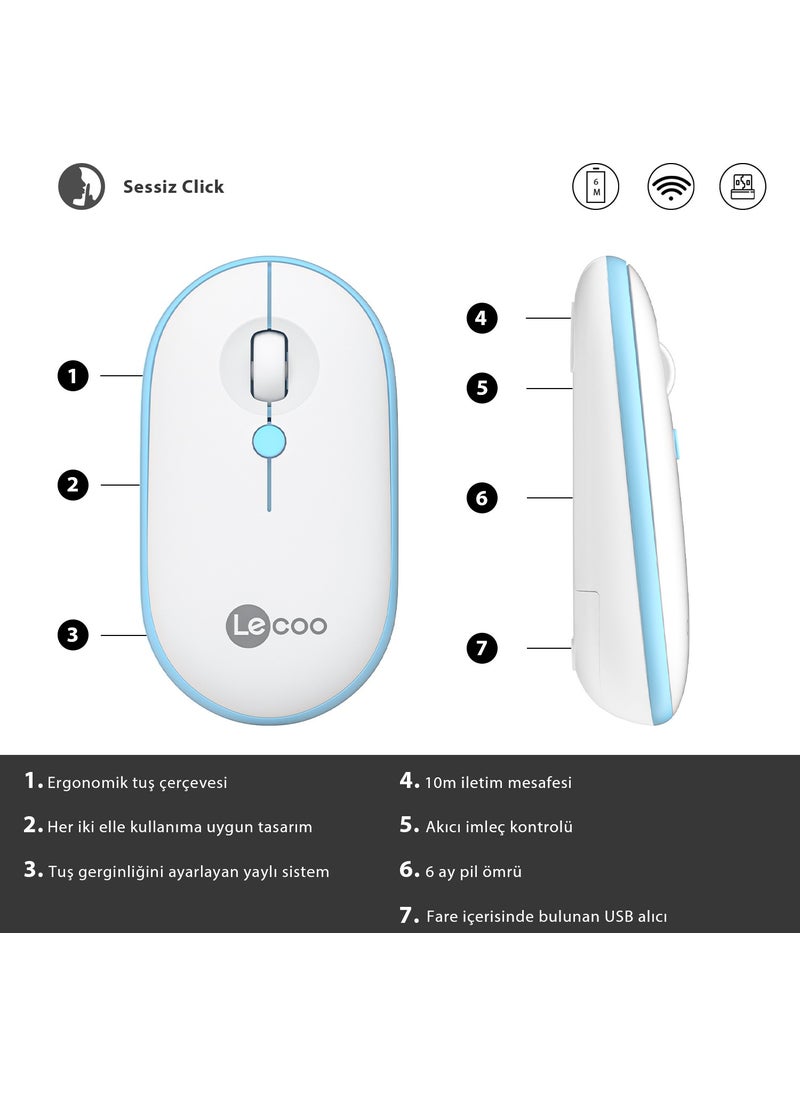 lecoo - WS212 Wireless 1600DPI 4-Button Optical Mouse White & Blue - Image 1