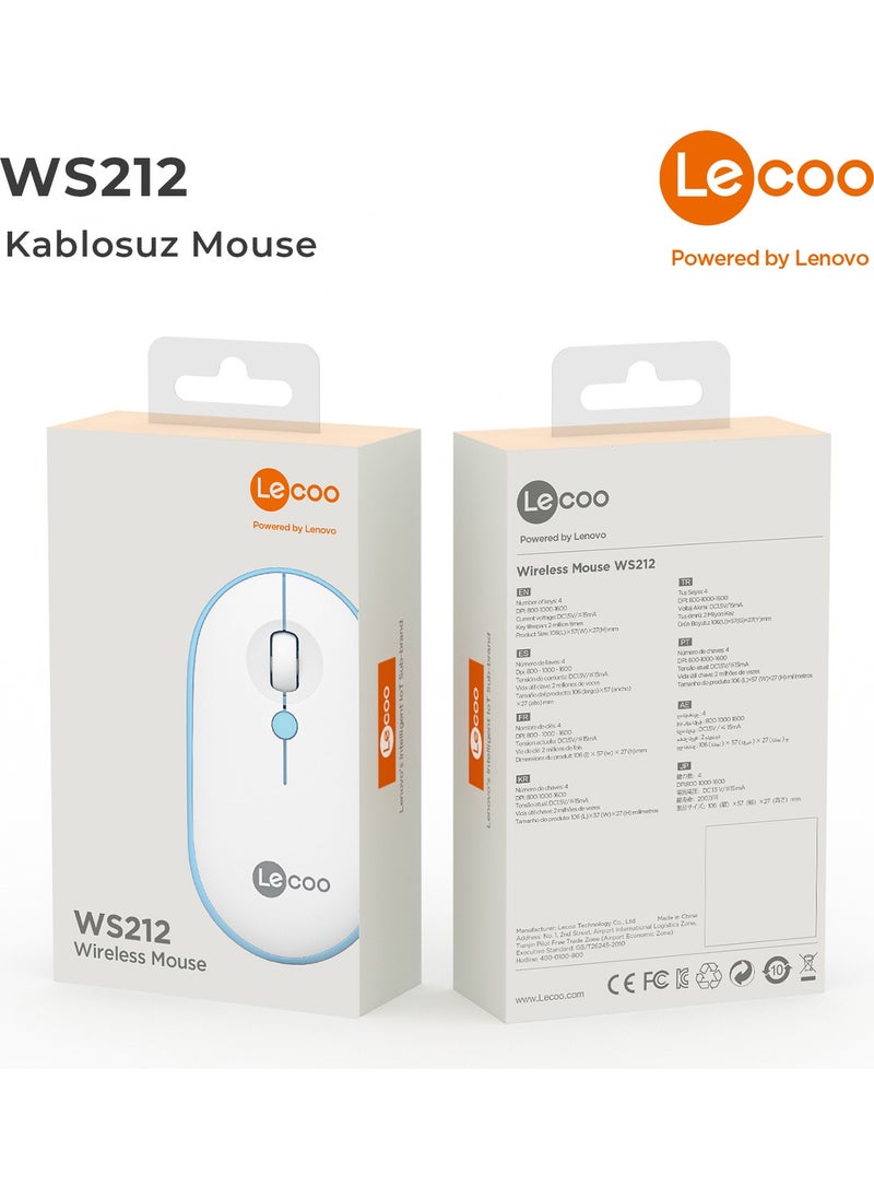 lecoo - WS212 Wireless 1600DPI 4-Button Optical Mouse White & Blue - Image 1
