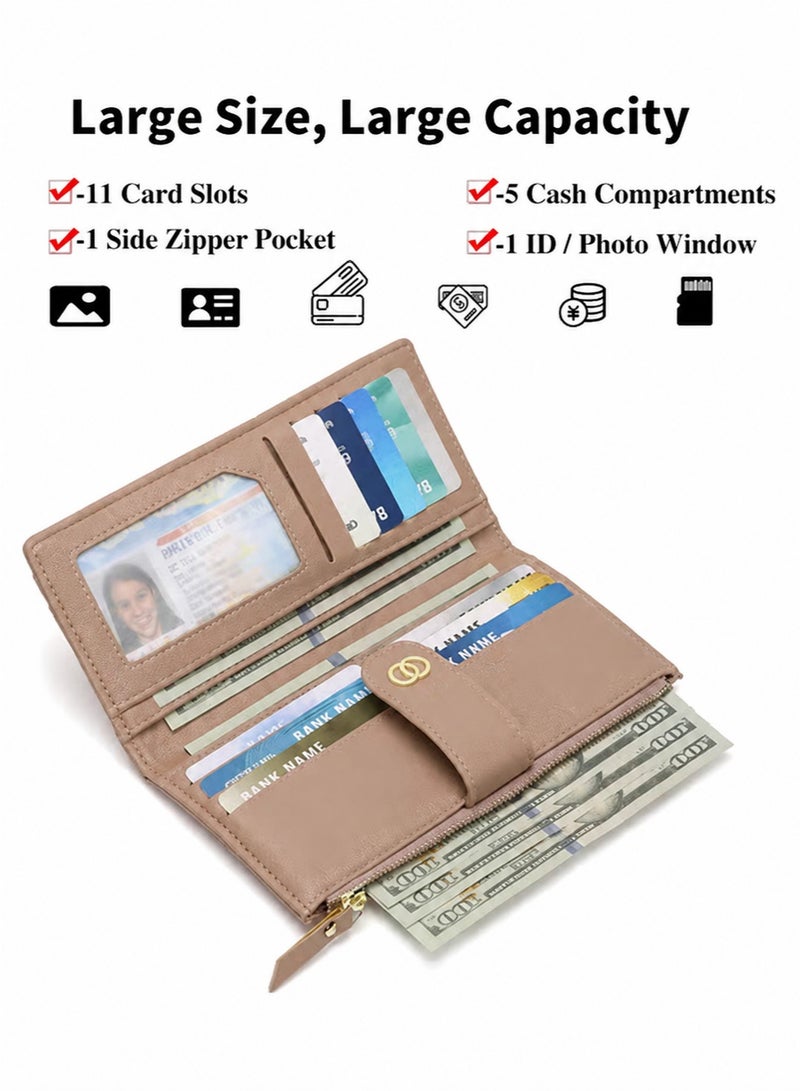 Womens Wallet Slim Rfid Blocking Bifold Leather Credit Card Wallets for Women Clutch with Zipper Coin Pocket - Image 2