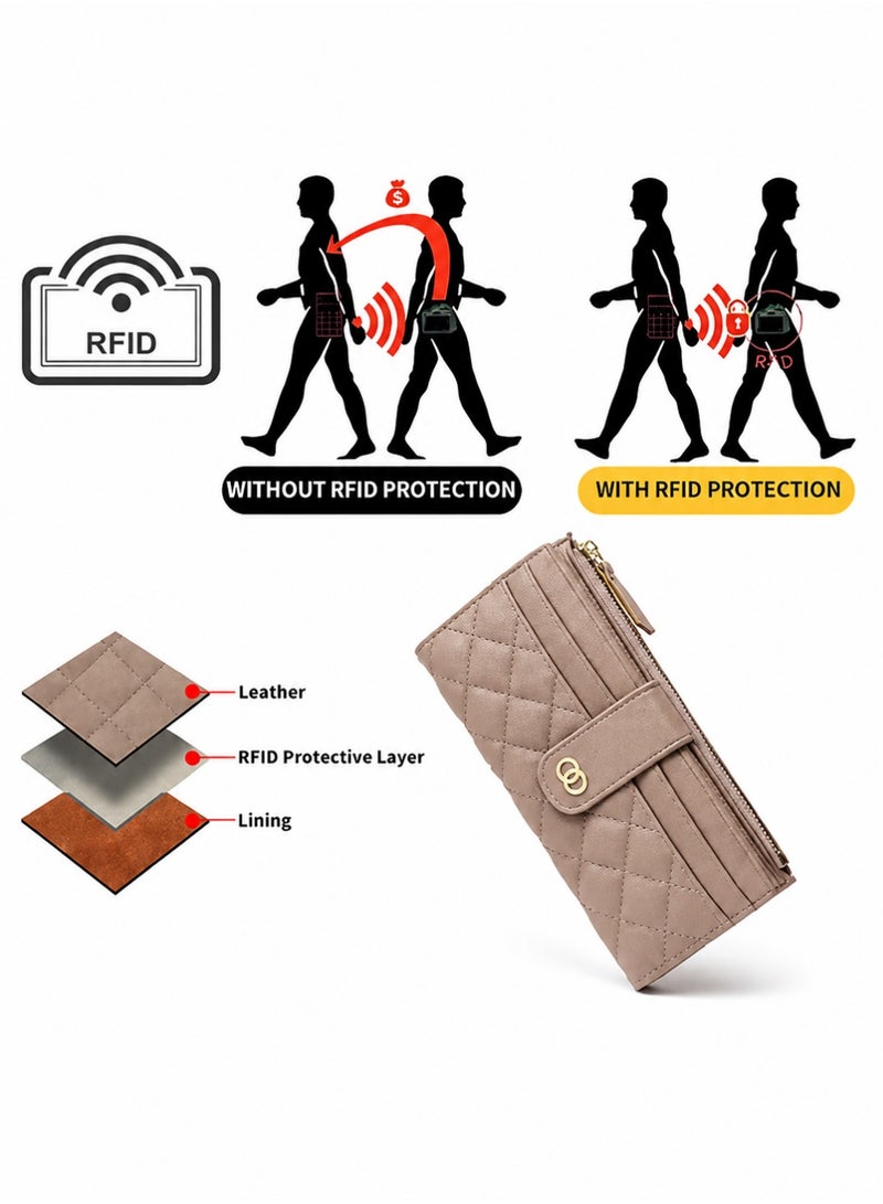 Womens Wallet Slim Rfid Blocking Bifold Leather Credit Card Wallets for Women Clutch with Zipper Coin Pocket - Image 4