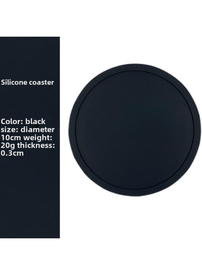 Round Silicone Coaster Modern Minimalist Cup Mat With Anti-overflow Ring Food Grade Non-slip Tea Cup Mat Cartoon LOGO-Color:Black-Specifications:10cm Round Silicone Coaster  - Image 1