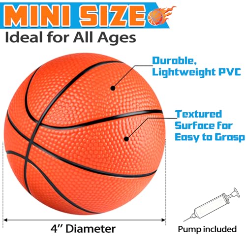 Hymaz 24 Pack 4 inch Mini Basketball Ball Small Basketball with Pump for Kids Toddlers Great Gifts Inflatable Toys Rubber ball for Basketballs Hoop for Indoors Outdoors Pool Party Theme Favors Game - Image 5