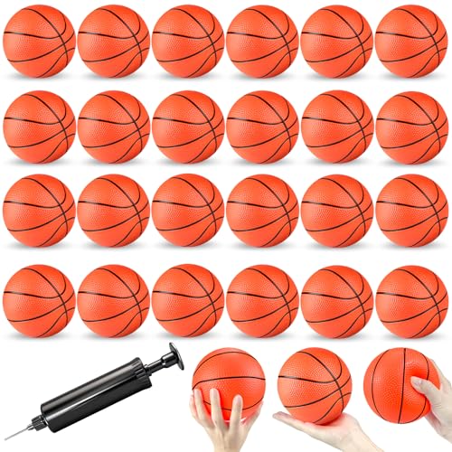 Hymaz 24 Pack 4 inch Mini Basketball Ball Small Basketball with Pump for Kids Toddlers Great Gifts Inflatable Toys Rubber ball for Basketballs Hoop for Indoors Outdoors Pool Party Theme Favors Game - Image 1