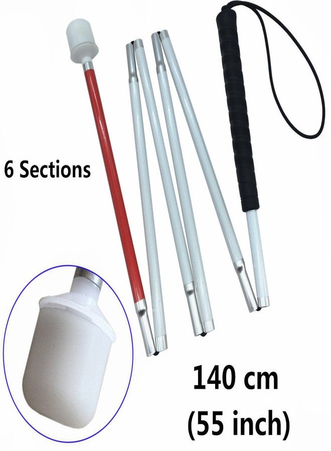VISIONU Aluminum Mobility Folding White Cane for Vision Impaired and Blind People (Folds Down 6 Sections) (140cm (55 inch), Black Handle) - Image 3