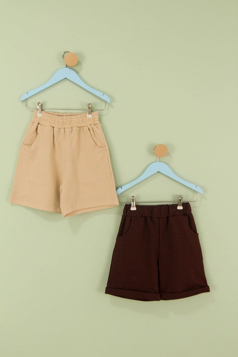 Perendi Basic Boy Double Bermuda Shorts Brown Beige  - Image 1