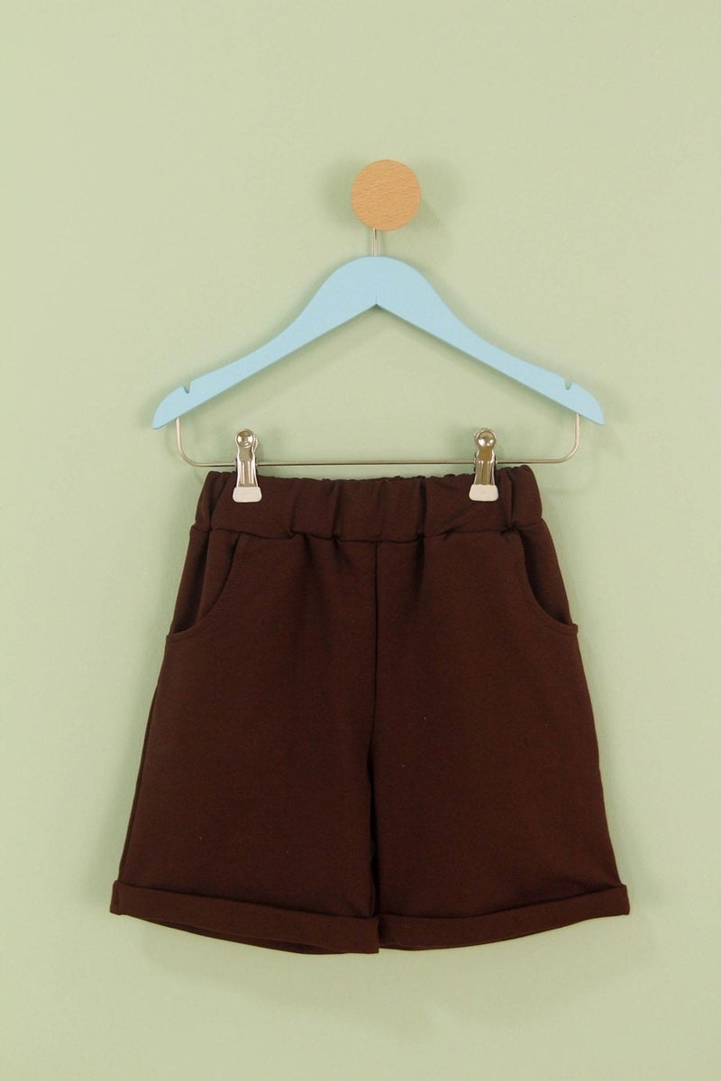 Perendi Basic Boy Double Bermuda Shorts Brown Beige  - Image 2
