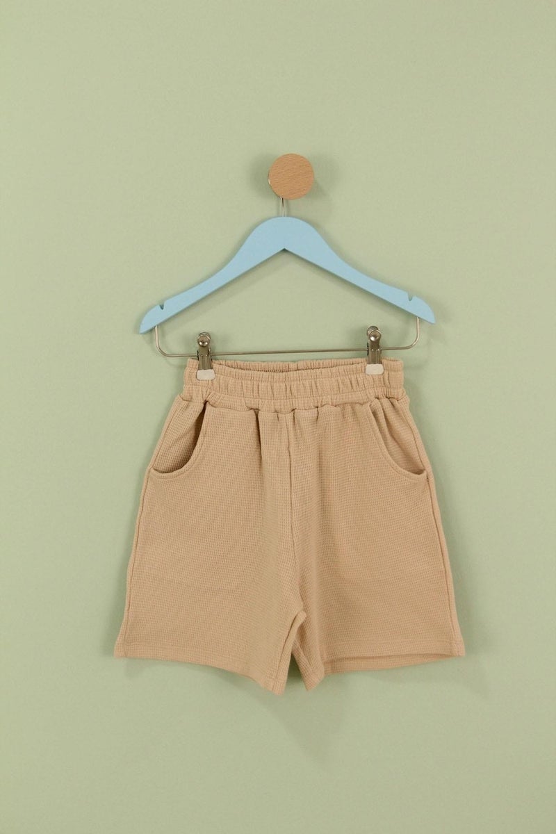 Perendi Basic Boy Double Bermuda Shorts Brown Beige  - Image 3