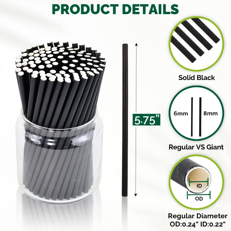 chunspak [500 Bulk] 5.75 inch Black Short Paper Straws, Stir Straws for Cocktail, Coffee, Mixed Drinks - Home, Bar and Restaurant Straws - 100% Biodegradable - Image 3