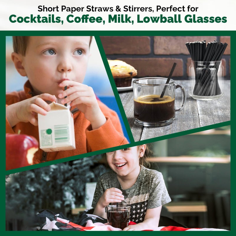 chunspak [500 Bulk] 5.75 inch Black Short Paper Straws, Stir Straws for Cocktail, Coffee, Mixed Drinks - Home, Bar and Restaurant Straws - 100% Biodegradable - Image 5