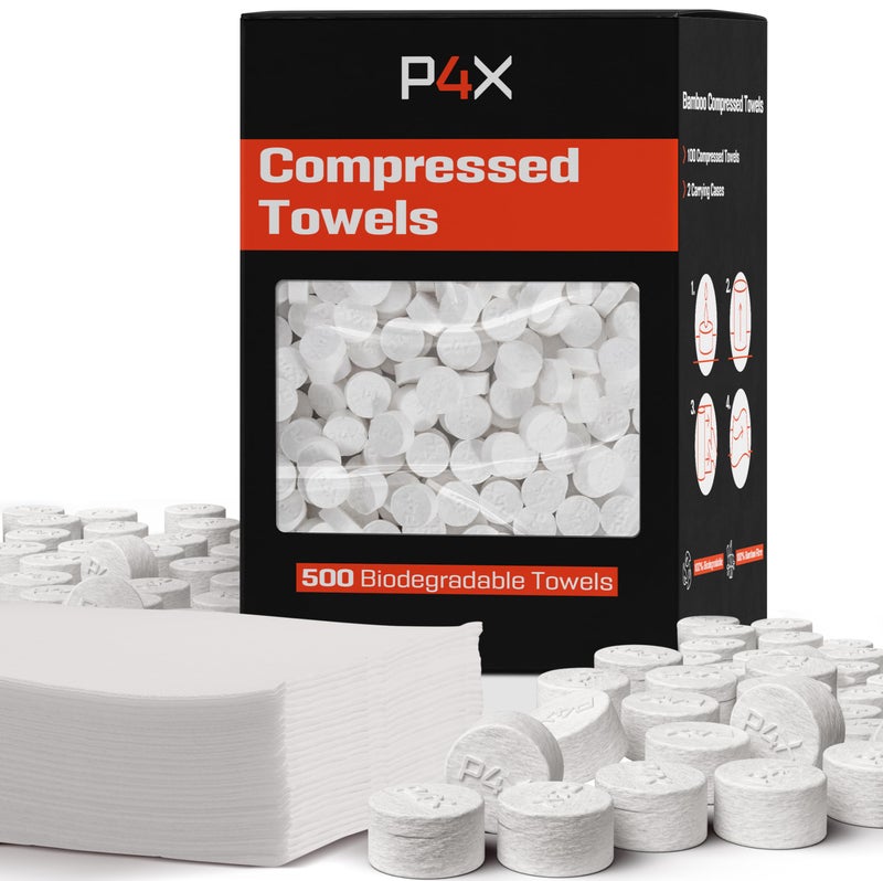 PREPARED4X Compressed Towel Tablets - 100% Bamboo Camping Toilet Paper Tablets, Great for Hiking, Travel and Backpacking - Disposable Washcloths, Body Wipes, Paper Towel Coin Tissue - 500 Pack - Image 1
