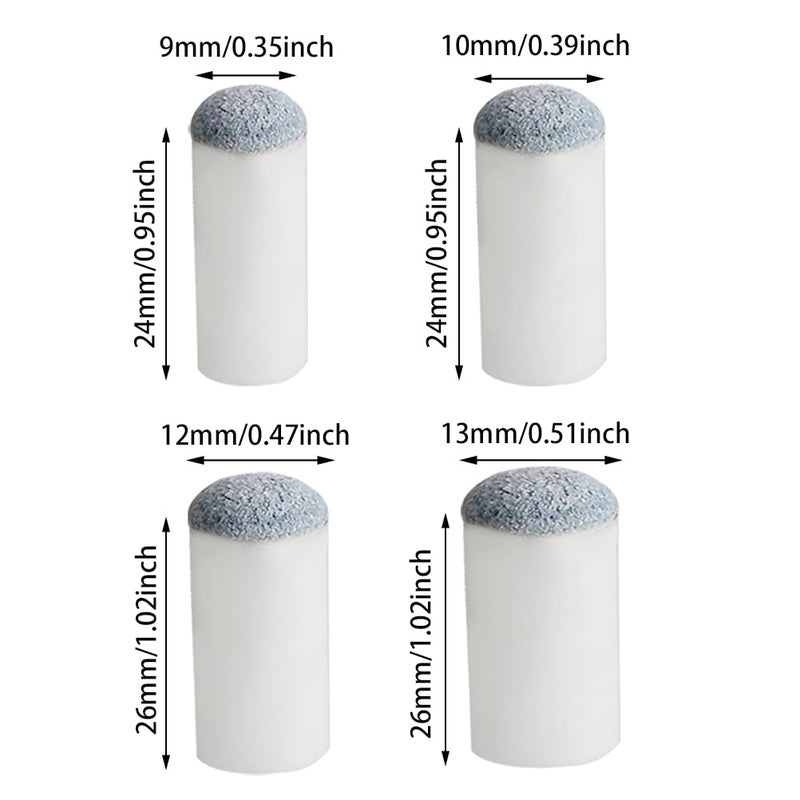 Pengxiaomei 40pcs Slip On Pool Cue Tips Replacement Billiard Cue Tips 4 Sizes Slip-On Cue Tip(9mm/10mm/12mm/13mm, Each Size 10pcs) - Image 3