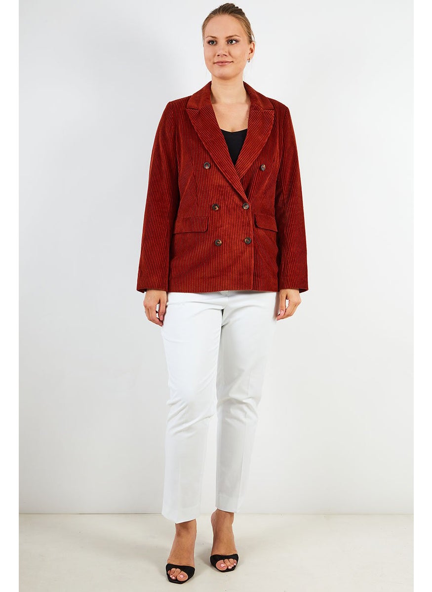 One Step Women Regular Fit Corduroy Casual Blazer, Rust  - Image 2