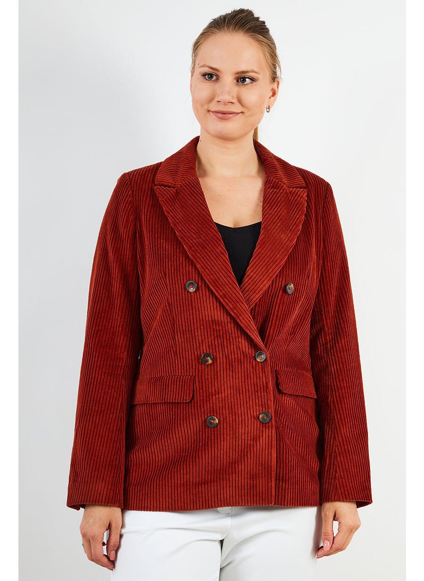 One Step Women Regular Fit Corduroy Casual Blazer, Rust  - Image 1
