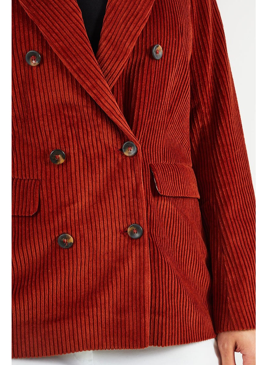 One Step Women Regular Fit Corduroy Casual Blazer, Rust  - Image 4