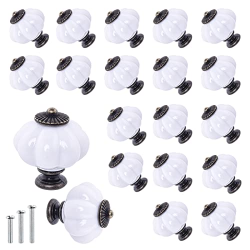 IEIK Acrylic Pumpkin Knobs, White Cabinet knobs Set of 20 Vintage Decorative Handles Pulls for Doors, Closet, Drawers, Dresser, Cupboard, Kitchen Furniture or Kids Room - Image 1