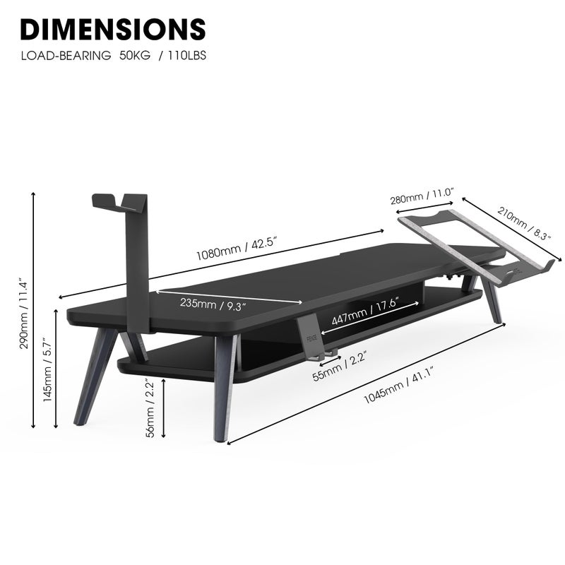 Fenge Dual Monitor Stand, Monitor Riser for 2 Monitors with Adjustable Laptop Riser , 42.5 Inch Desk Shelf for Top of Desk with Phone Holder& Headphone Stand - Image 5