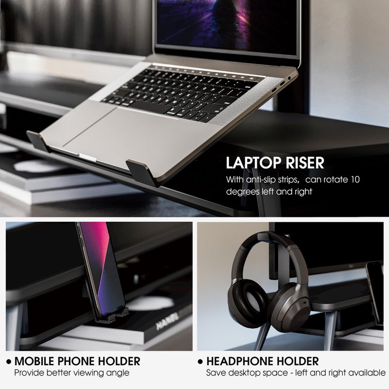 Fenge Dual Monitor Stand, Monitor Riser for 2 Monitors with Adjustable Laptop Riser , 42.5 Inch Desk Shelf for Top of Desk with Phone Holder& Headphone Stand - Image 3