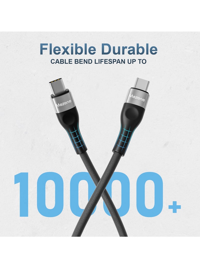 Mezone USB C Cable 1.2M, Nylon Braided 60W Power Delivery PD Fast Charge Cable USB C to USB C for iPhone 16 15 Pro/Pro Max/15/15 Plus, MacBook Pro, iPad Pro, Samsung S24/S24 Ultra, Huawei P60, Black - Image 2