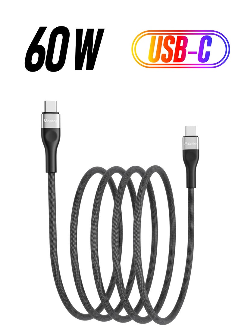 Mezone USB C Cable 1.2M, Nylon Braided 60W Power Delivery PD Fast Charge Cable USB C to USB C for iPhone 16 15 Pro/Pro Max/15/15 Plus, MacBook Pro, iPad Pro, Samsung S24/S24 Ultra, Huawei P60, Black - Image 1