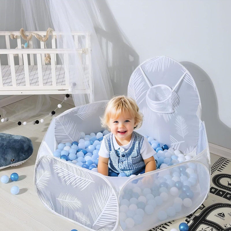 GOGOSO Ball Pit Balls for Toddler, Baby Plastic Playballs Kids Soft Pastel Pelotas Non-Toxic BPA-Free Pearl Blue+Light Blue+White 100 Balls - Image 4