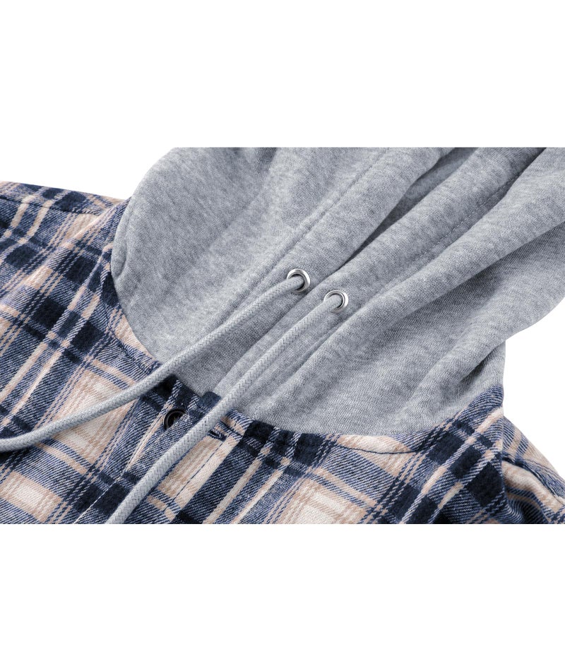 ZITY Men's Flannel Hoodie Shirts Casual Button Down Plaid Shirt Jackets for Men Long Sleeve Stylish Hooded with Pocket Dark Blue White Large - Image 5