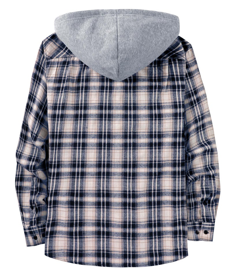 ZITY Men's Flannel Hoodie Shirts Casual Button Down Plaid Shirt Jackets for Men Long Sleeve Stylish Hooded with Pocket Dark Blue White Large - Image 3