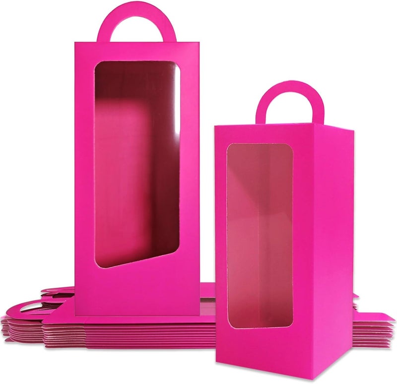 Senfaro 12 Hot Pink Party Favor Boxes 90s Doll Pink Girls Birthday Gift Gable Treat Box Candy Goodie Tall Gable Window Box for Girl Princess Birthday Wedding Bridal Shower Bachelorette Decorations - Image 1