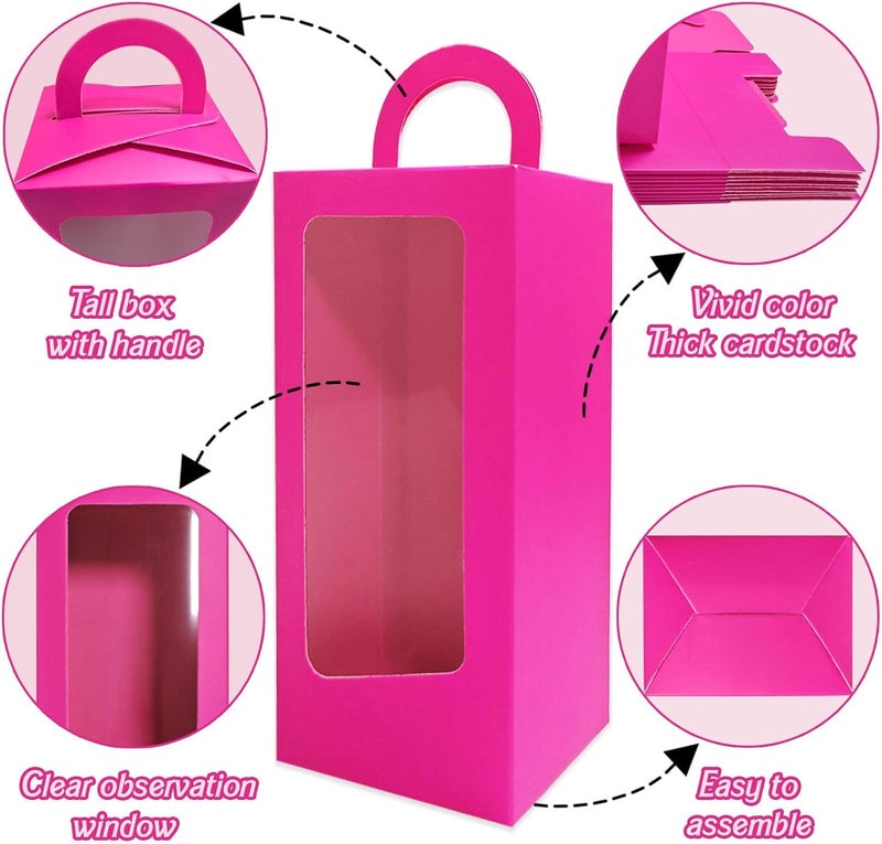 Senfaro 12 Hot Pink Party Favor Boxes 90s Doll Pink Girls Birthday Gift Gable Treat Box Candy Goodie Tall Gable Window Box for Girl Princess Birthday Wedding Bridal Shower Bachelorette Decorations - Image 3