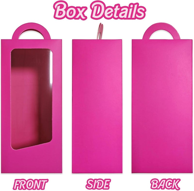 Senfaro 12 Hot Pink Party Favor Boxes 90s Doll Pink Girls Birthday Gift Gable Treat Box Candy Goodie Tall Gable Window Box for Girl Princess Birthday Wedding Bridal Shower Bachelorette Decorations - Image 4
