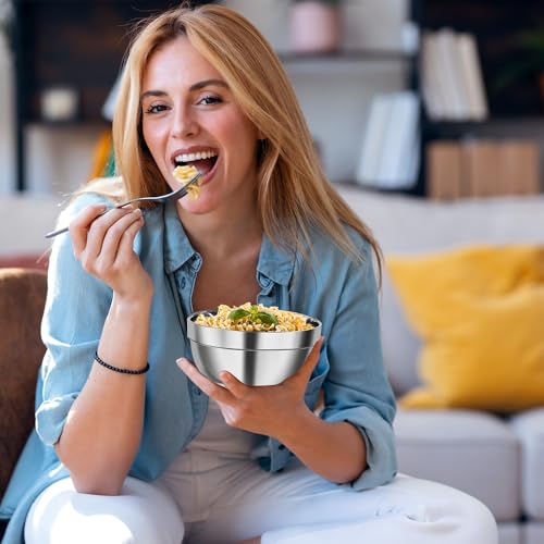 meiqidi 3 Pack Stainless Steel Bowls, 12oz Double-Walled Insulated Serving Dishes Snack Bowls for Ramen, Salad, Ice Cream, Soups - Image 2