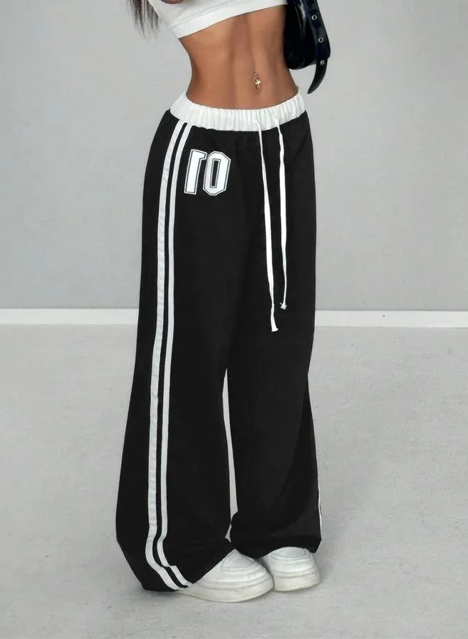 Take Two Take Two Women Black Side Striped Drawstring Waist Joggers