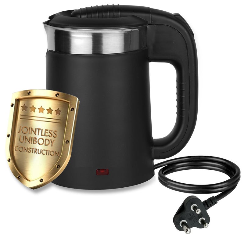 GIONEE Brings 1100 watts 0.5 liter Double Wall Portable Steel body small Electric Kettle for Water/Tea/Coffee/Milk with fast boiling powerful heating Element & Auto Shut-off (Black) Stainless Steel - Image 1