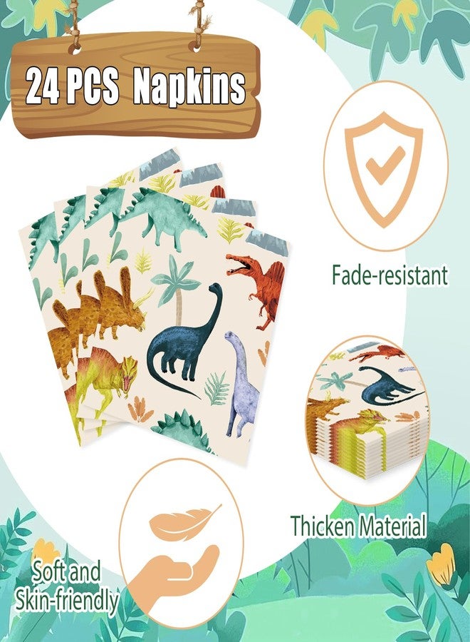 Oitnlaughter 96PCS Dinosaur Birthday Paper Plates Napkins and Forks for Kids Watercolor Dino Party Disposable Supplies Dinosaur Themed Tableware Set for Baby Shower Dino Theme Summer Party Dinnerware Decorations - Image 4