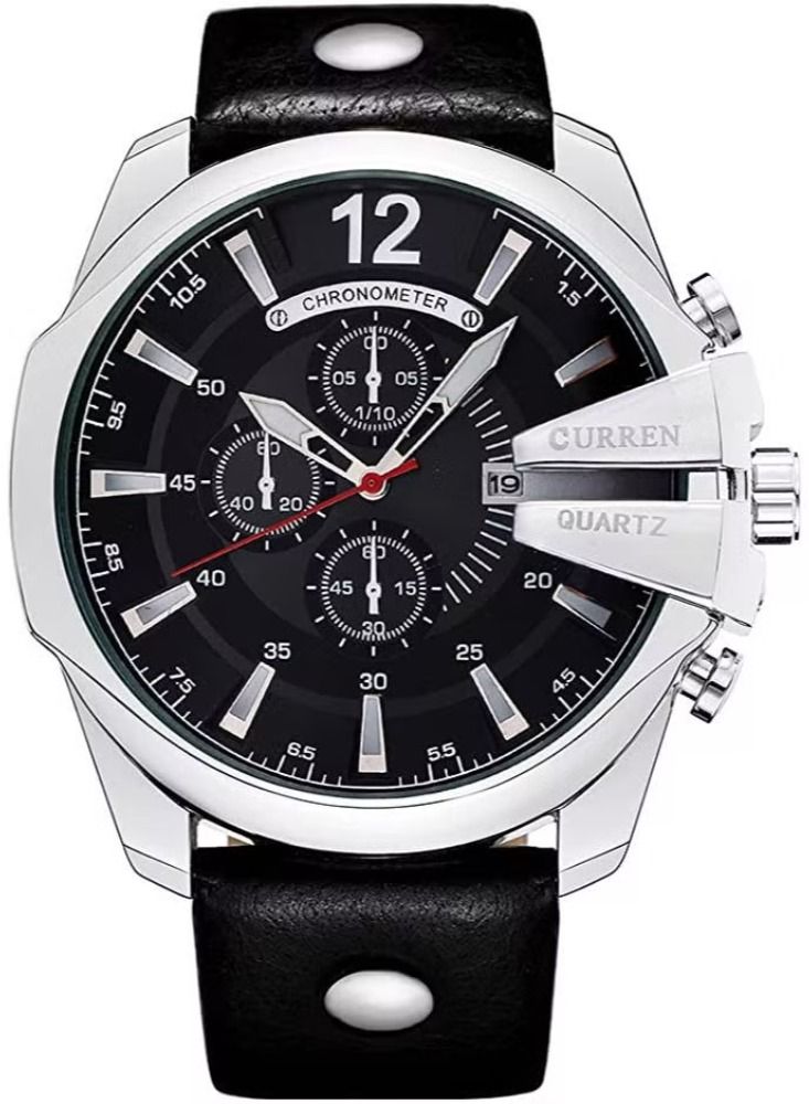 CURREN ساعة يد رياضية كاجوال للرجال من كيرين، حزام جلد فاخر - Image 1