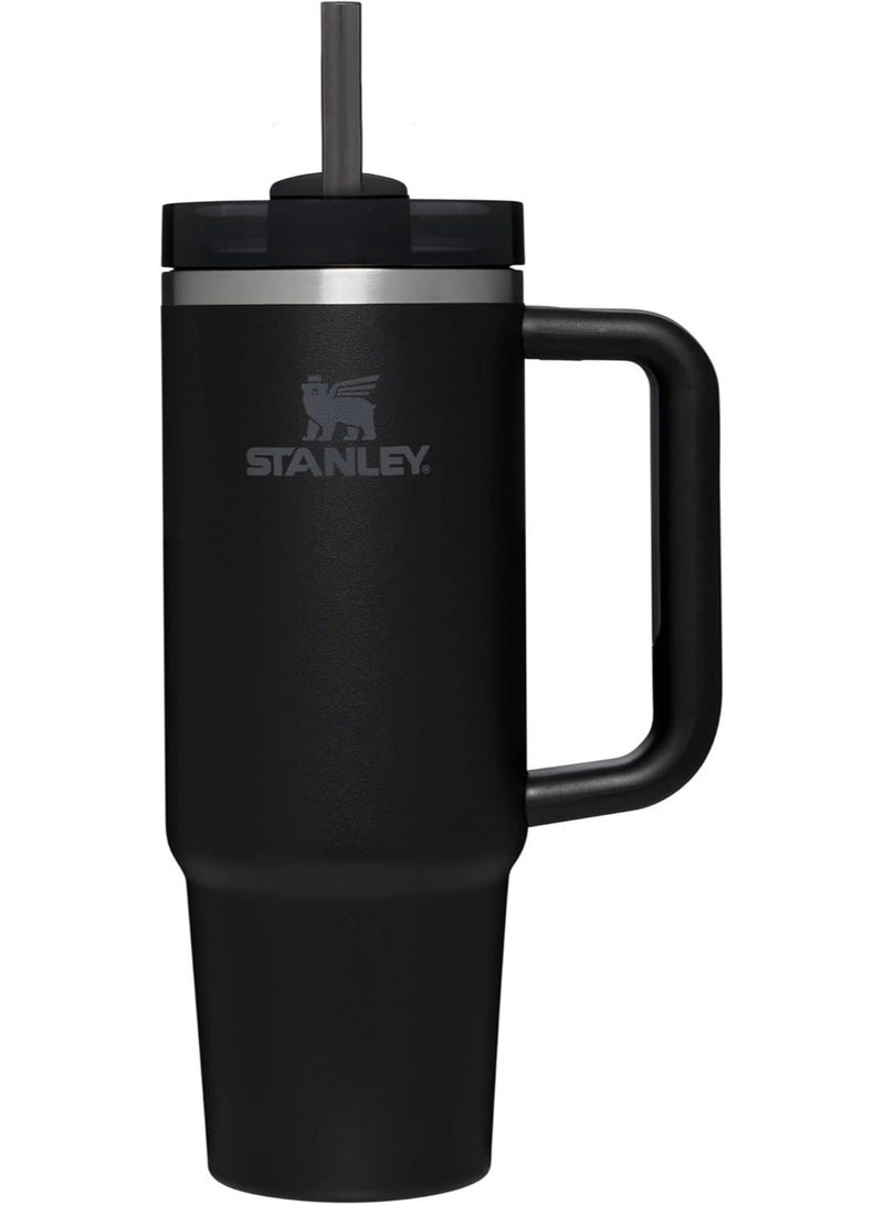 Stanley cup 40 oz Thermal Mug with Straw and Handle, 1200 ml Coffee Mug To Go, Double-Walled Stainless Steel Vacuum Insulated Mug with Lid, Portable Car Mug for Hot and Cold Drinks (Black) - Image 1