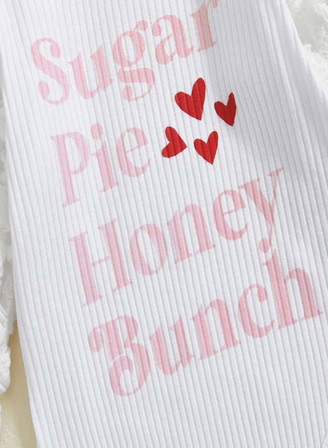 Karuedoo Newborn Baby Girl Valentines Outfit Letter Print Puff Sleeve Romper Heart Bell Bottom Pants Headband 3Pcs Set(White Red, 0-3 Months) - Image 5