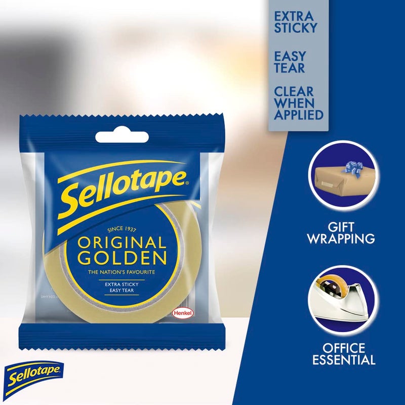 Sellotape Original Golden, Multi-Purpose Clear Tape for Household Objects, Clear Packing Tape for Sticking Envelopes or Cards, Easy to Use Packaging Tape, 24 mm x 50 m - Image 2