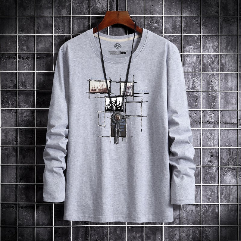 Wholesale T-shirt men's long sleeve new summer T-shirt long sleeve large size Hong Kong style printed bottoming shirt men's fashion brand trend - Image 4