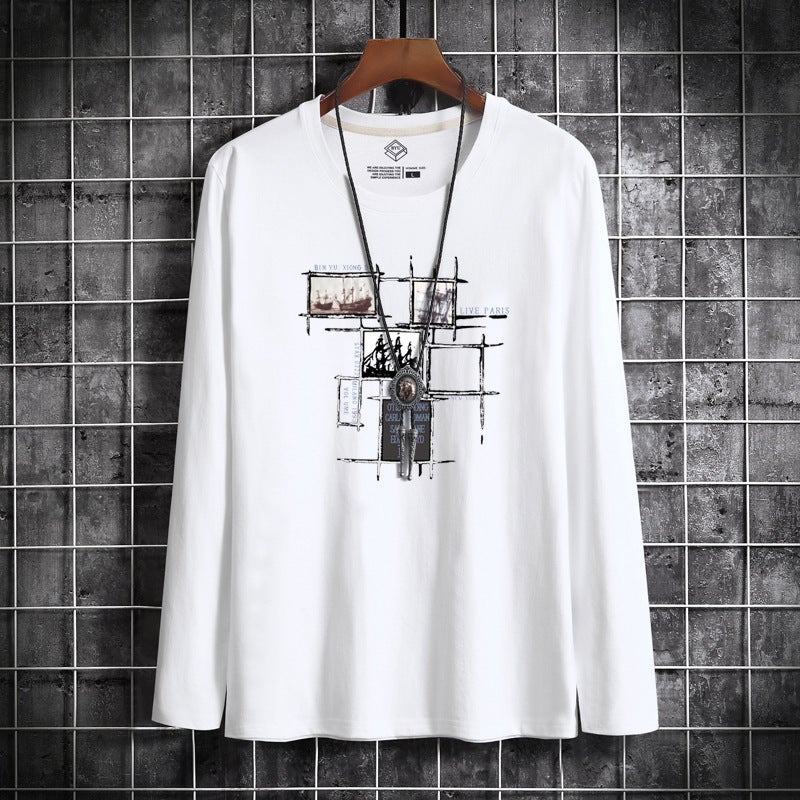 Wholesale T-shirt men's long sleeve new summer T-shirt long sleeve large size Hong Kong style printed bottoming shirt men's fashion brand trend - Image 3