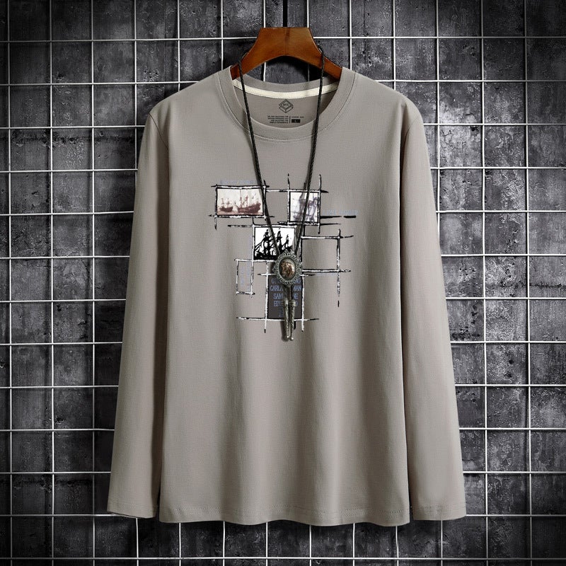 Wholesale T-shirt men's long sleeve new summer T-shirt long sleeve large size Hong Kong style printed bottoming shirt men's fashion brand trend - Image 5