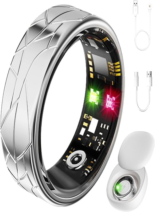 Jawploy Smart Ring Fitness Tracker Sleep Tracking Heart Rate Monitor Pedometer, Waterproof Activity Tracker Fitness Ring Steps Counter, Gesture Controls for Short Video, 8 Days Last, Silver, #12