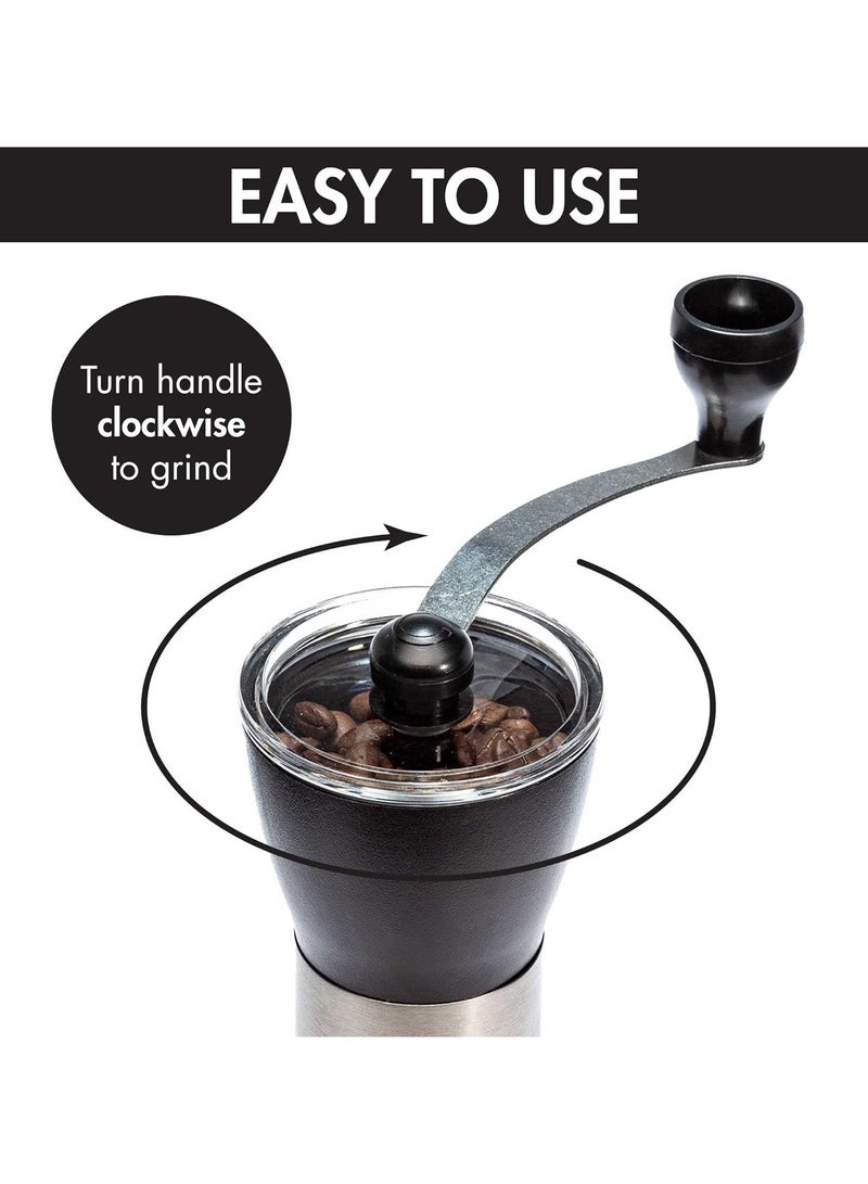 OMRAN CART Manual Coffee Grinder with Glass Jar, Extra Bean Container & Burr Cleaning Brush, Ceramic Burr, Perfect for V60 Pour Over & Espresso Coffee - Image 2